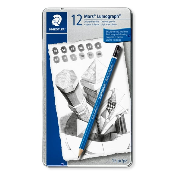 Lápices de dibujo STAEDTLER Mars Lugraph, paquete de 12 con estuche de metal