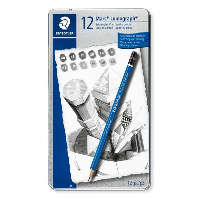 Lápices de dibujo STAEDTLER Mars Lugraph, paquete de 12 con estuche de metal