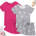 thumbnail image 2 of Ensemble de Pyjama 2 Pcs pour Femmes Manches Courtes Vêtements de Nuit Doux Col Rond Ensemble de Shorts Imprimés avec Poches P-TTG, 2 of 5