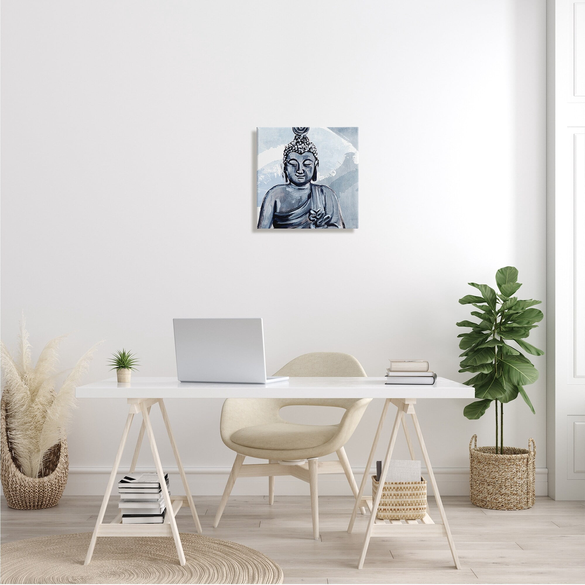 Stupell Industries Tranquil Smile Buddha Portrait Soft Blue Abstract Pattern, 30 x 30,Design by Annie Warren