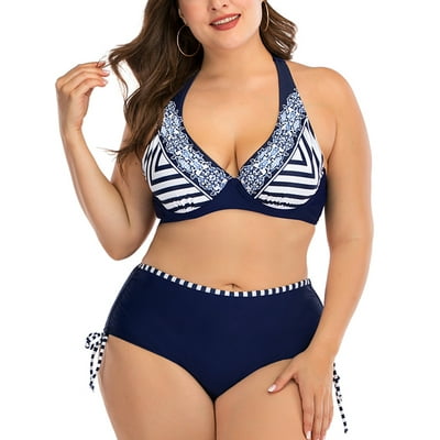 Striped Plus Size Halterneck Bikini Set for Women UK Ubuy