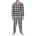 thumbnail image 3 of Fotbe Black White Plaid Pijama de Hombre con Estampado de Manga Larga, Conjunto de 2 Piezas, Ropa de Dormir Suave y Cómoda con Bolsillos-X-Large, 3 of 7