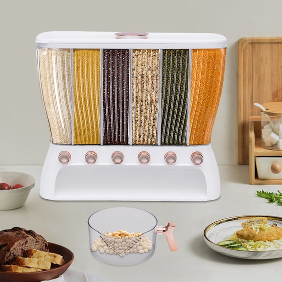 16.54*6.5 Clear Dry Food Dispenser 6 Grid Beans Dispenser Rice dispenser Kitchen Storage for Store Flour