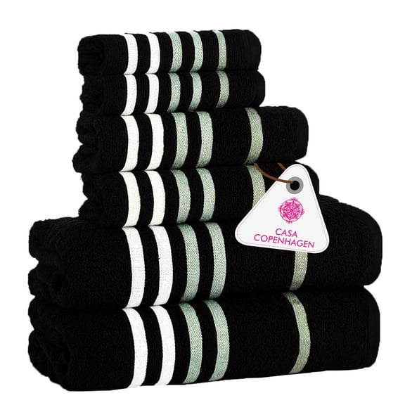 Casa Copenhagen Exotic 6 Pieces Towel Set- Black, 525 GSM 2 Bath Towel 2 Hand Towel 2 Washcloth, Designed in Denmark Made of Soft Egyptian Cotton for Bathroom, Kitchen & Shower