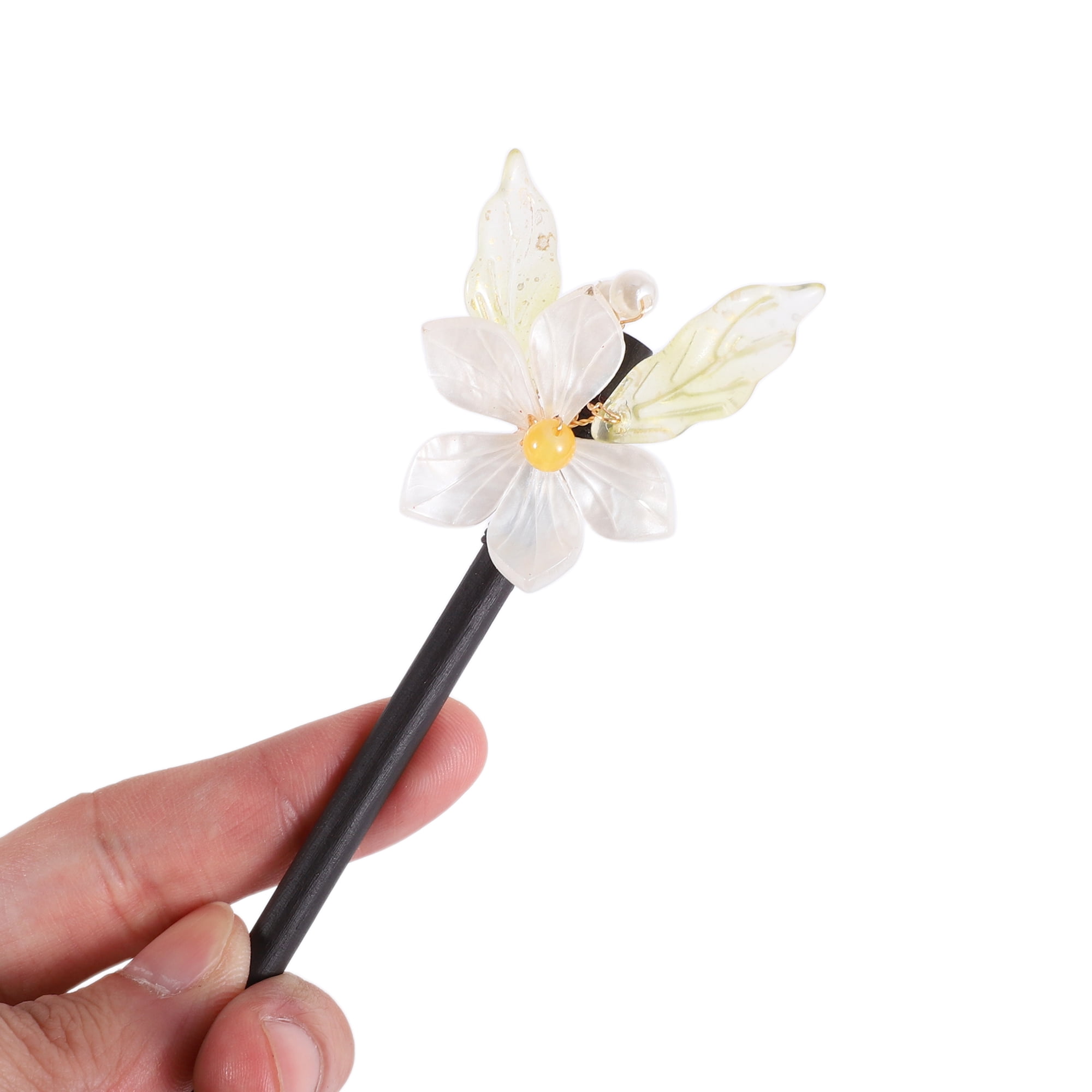 Unique Bargains Hair Stick Pin for Women 1 Pc Black, White [Retro Style Leaves]