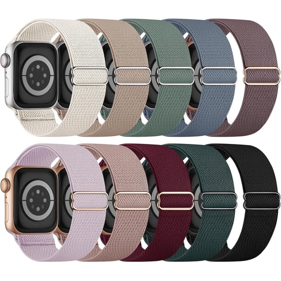 10 Pack Stretchy Bands Compatible with Apple Watch 38mm-49mm, Water-Resistant Solo Loop Elastic Sport Straps for iWatch Series Ultra 11-1 SE, Adjustable Fit for Women Men 4.5"-8.7" Wrist