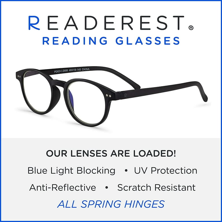 Readerest Round Blue Light Blocking Reading Glasses Black 225