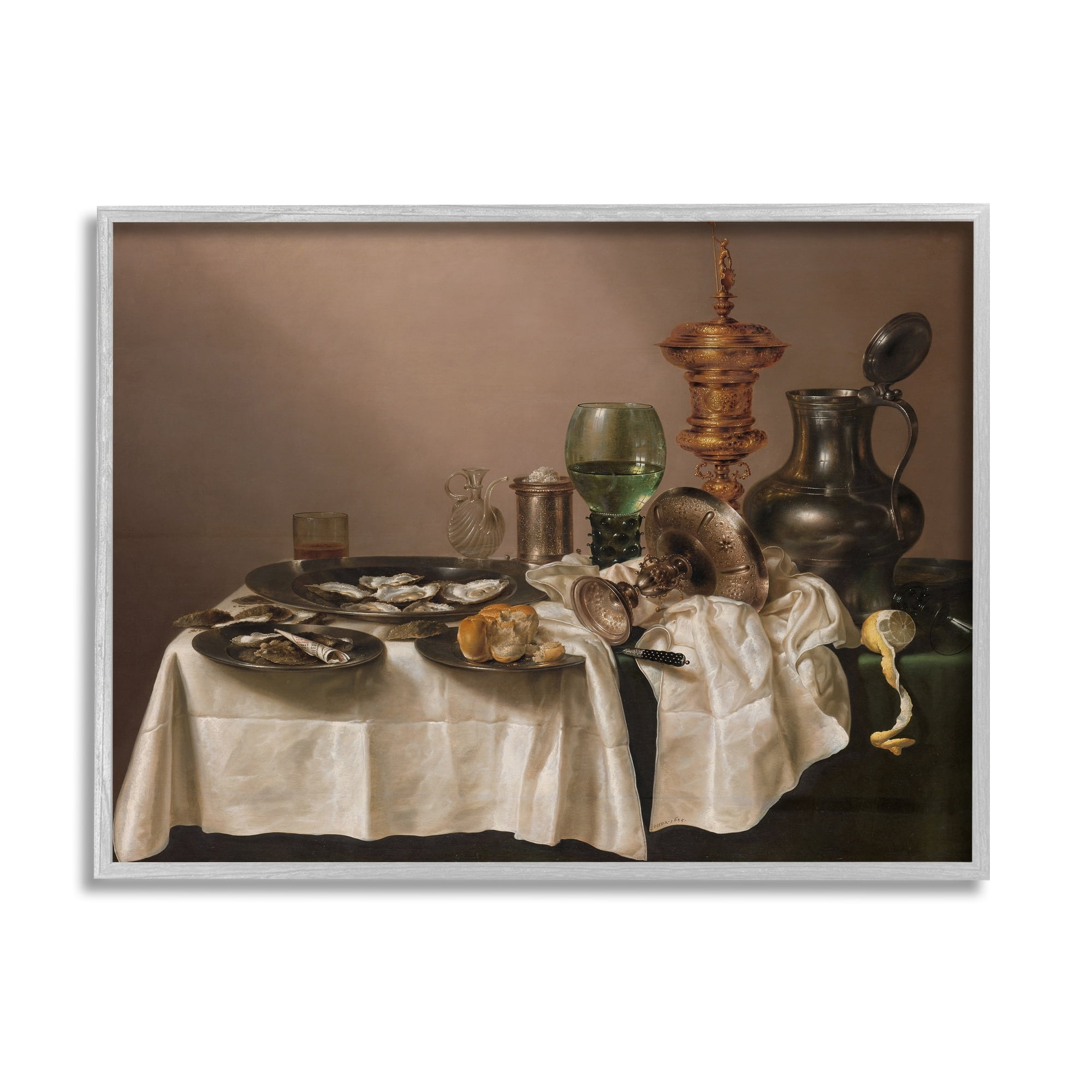 Stupell Industries Still Life with Gilt Cup Willem Claesz Classic Painting Painting Gray Framed Art Print Wall Art, Design by one1000paintings