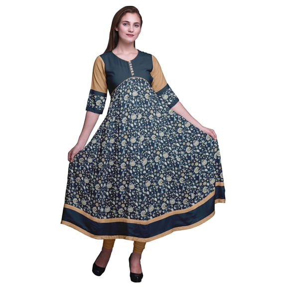 Bimba Print Long Party Wear Anarkali Kurta Flared A Line Kurtis For Women