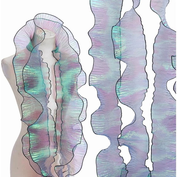 10 Yards Ruffle Pleated Chiffon Trim Green Vintage Stretchy Polyester Ribbons with Black Edges Iridescent Fabrics