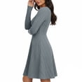 thumbnail image 4 of Xdegoge Knit Ribbed Dress for Women Long Sleeve A Line Midi Dresses with Crew Neck and Fitted Waist, Casual Office Wear, 4 of 7