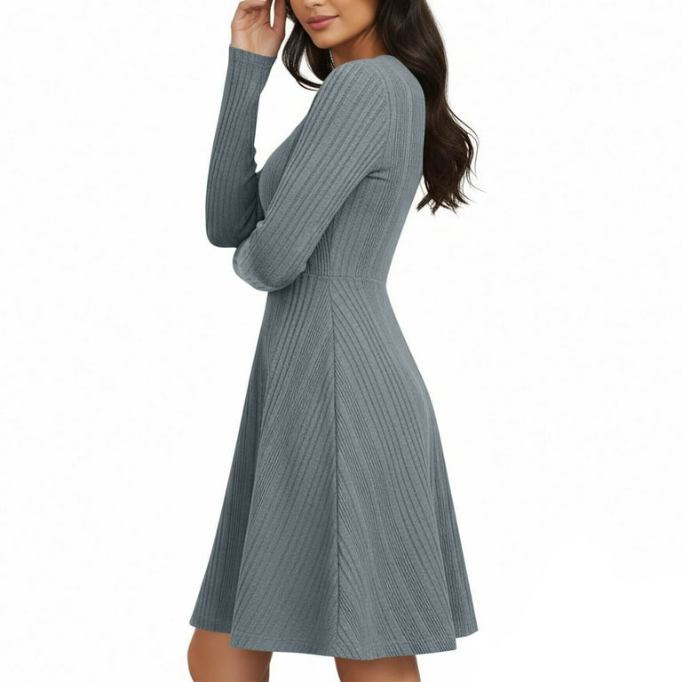 Gamivast Women's Ribbed Knit Dress Scoop Neck Long Sleeve A Line Skater Dress Slim Fit Basic Solid Casual Autumn Spring Stretchy Flowy Swing Gown Wear - Walmart.com Gamivast Women's Ribbed Knit Dress Scoop Neck Long Sleeve A Line Skater Dress Slim Fit Basic Solid Casual Autumn Spring Stretchy Flowy Swing Gown Wear - Walmart.com