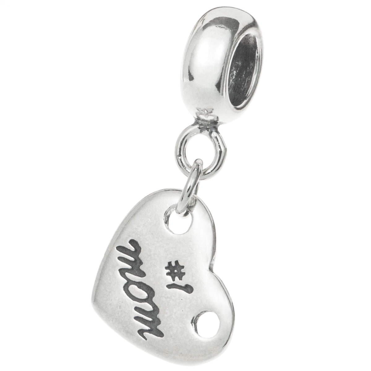 Sterling Silver Love Heart Best #1 Mom Dangle Bead For European Charm Bracelets