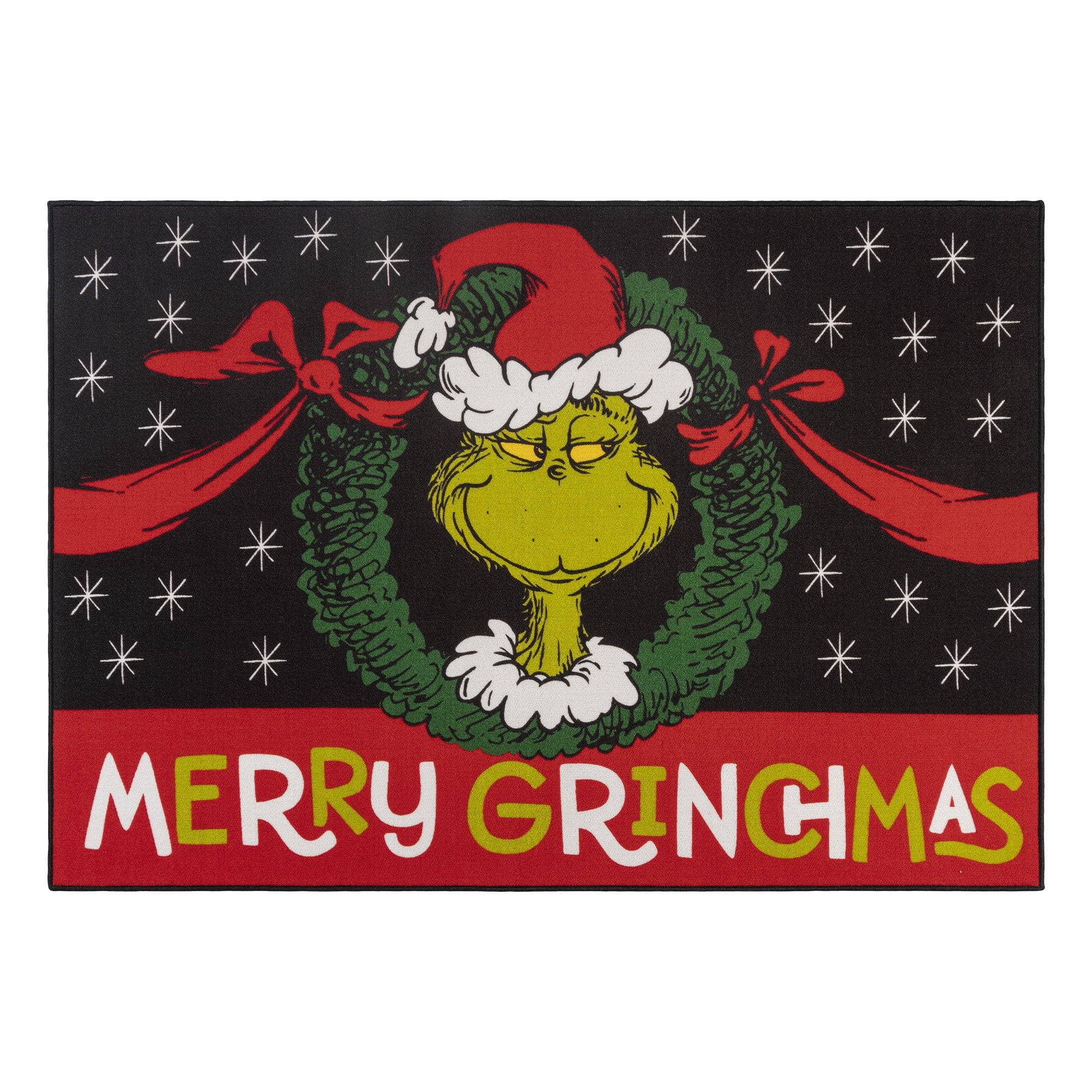 Licensed Dr Seuss Grinch "Merry Grinchmas" Wreath Christmas Novelty Indoor Area Rug (54x78) by Gertmenian