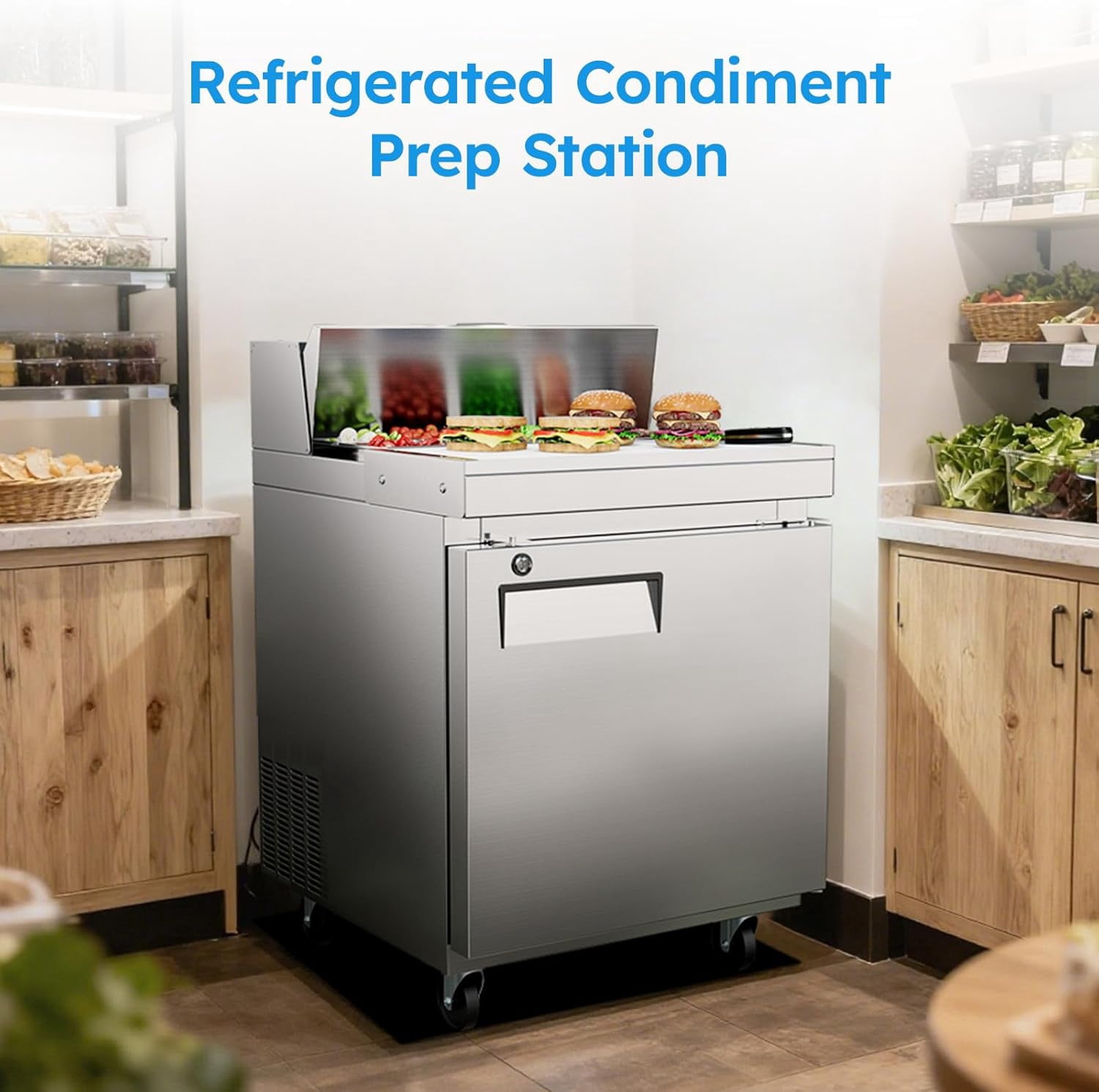 XUTUMM ETL & NSF Certified 27" Commercial Sandwich Prep Refrigerator - 11.6 Cu.Ft. Stainless Steel Salad/Pizza Prep Table with Cutting Board & 8 Pans