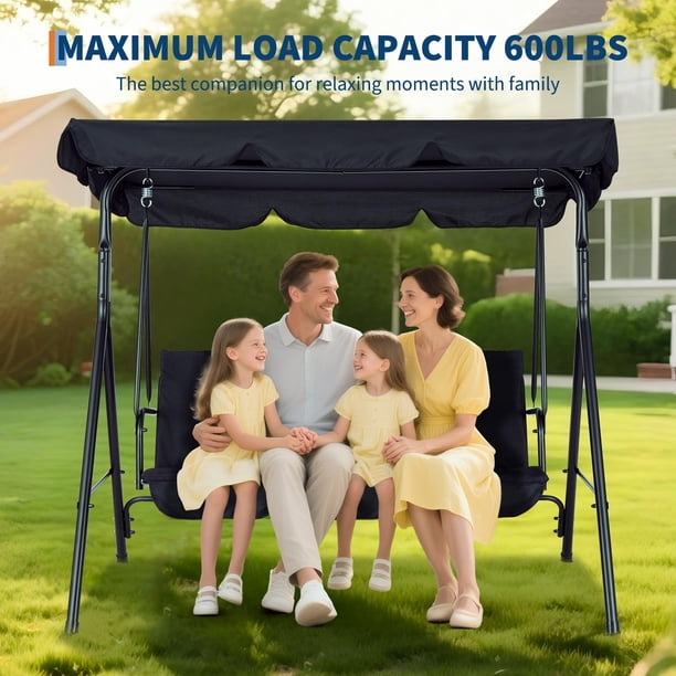 Columpio para patio exterior de 3 asientos con dosel ajustable, hamaca colgante con estructura resistente y tela transpirable, capacidad de 600 lbs, ideal para jardín