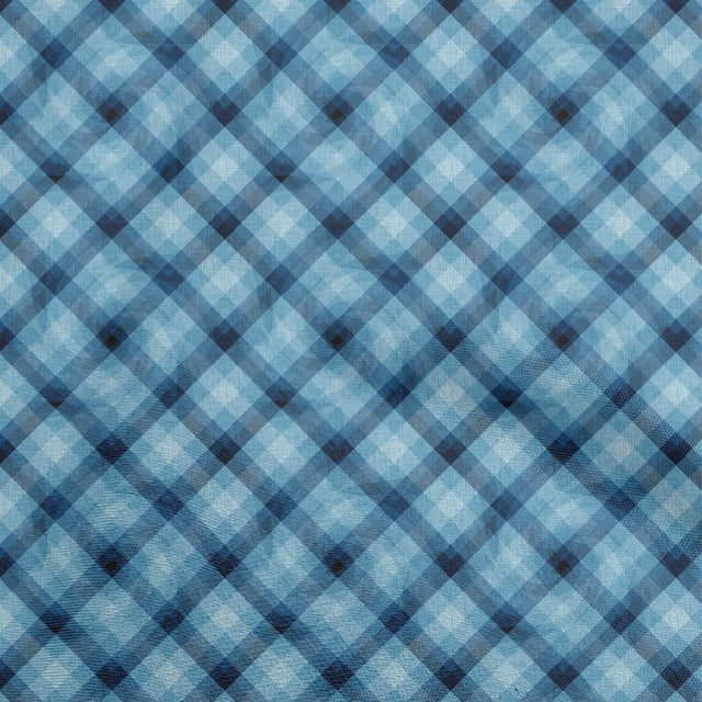 oneOone Cotton Cambric Medium Blue Fabric Check Craft Projects Decor Fabric Printed By The Yard 42 Inch Wide