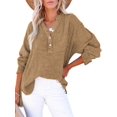 thumbnail image 2 of Womens Casual Button V Neck Long Sleeve Shirts Oversized Solid Blouses Tops Earthy Yellow L, 2 of 7