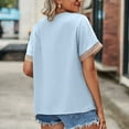 thumbnail image 5 of JGGSPWM Women's Guipure Lace Deep V Neck Crochet Deep V Neck Short Sleeve Shirt Colorblock Blouse Patchwork Top Summer Clothes Sky Blue M, 5 of 8