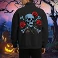 thumbnail image 2 of LIUJUNSHOP Men's French Terry Crewneck Sweatshirt Men's Day of the Dead Calavera Art Zippered Halloween Print Hoodless, 2 of 4