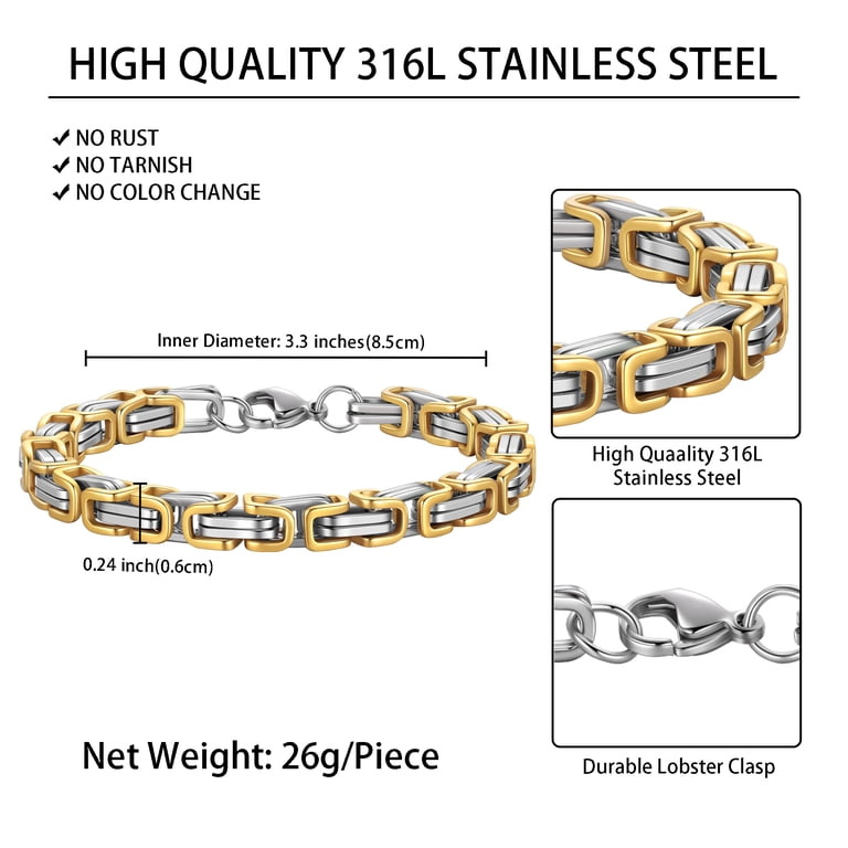 Jewmon Byzantine Chain Bracelet, Two-Tone Stainless Steel photo 8