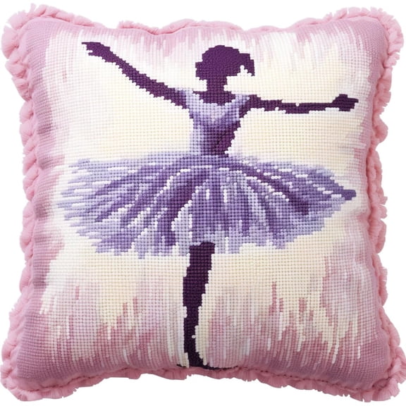 Ballet Dance Girl Latch Hook Kits Pillow DIY Crochet Yarn Cushion Pre-Printed Rug Needlework Pillowcase Hook and Latch Kit Christmas Home Sofa Decoration 43x43cm