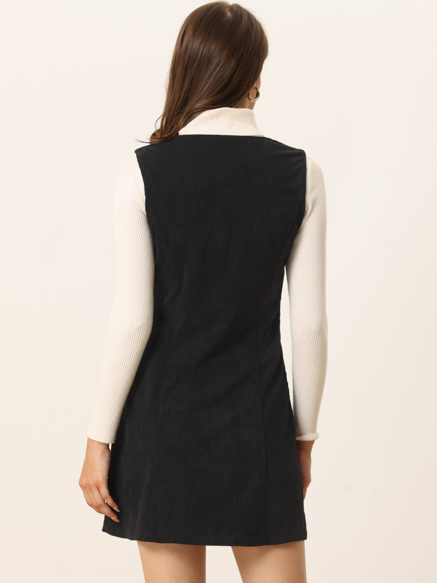 DARING DIVA Women's Corduroy Button Down Pinafore Overall Dress XS Black