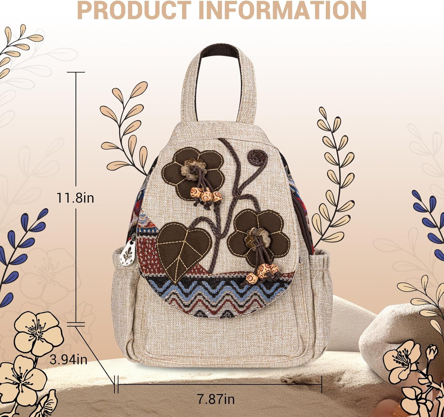 Backpack for Women, Boho Crossbody Sling Bags for Women with Cute Hand-woven Pattern Mini and Small Backpack (Flower)