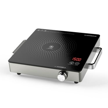 Hot Plate Electric Single Burner 1500W Portable Burner for Cooking with Adjustable Temperature & Stay Cool Handles, Non-Slip Rubber Feet, Stainless Steel Easy to Clean, Compatible for All Cookwares