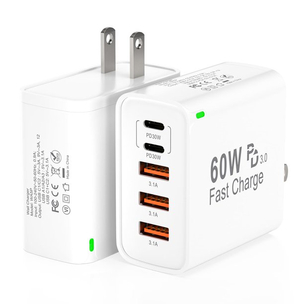 Bloque de cargador rápido USB C Caniifoto de 60 W y 5 puertos para iPhone