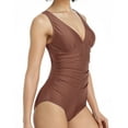 thumbnail image 4 of LIORA Women’s One Piece Swimsuits V Neck Swimwear Ruched Tummy Control Bathing Suit US X-Large, Coffee, 4 of 6