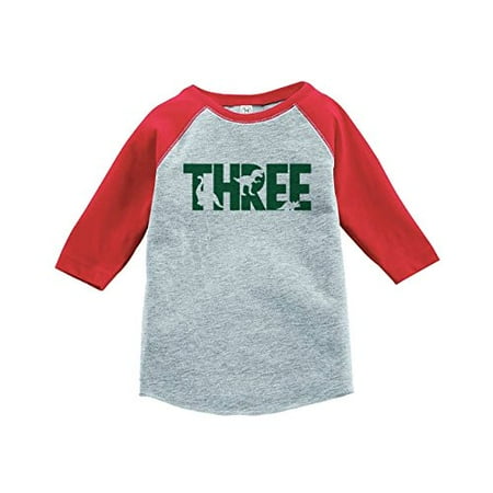 

7 ate 9 Apparel Three Third Birthday Dinosaur Red Baseball Tee