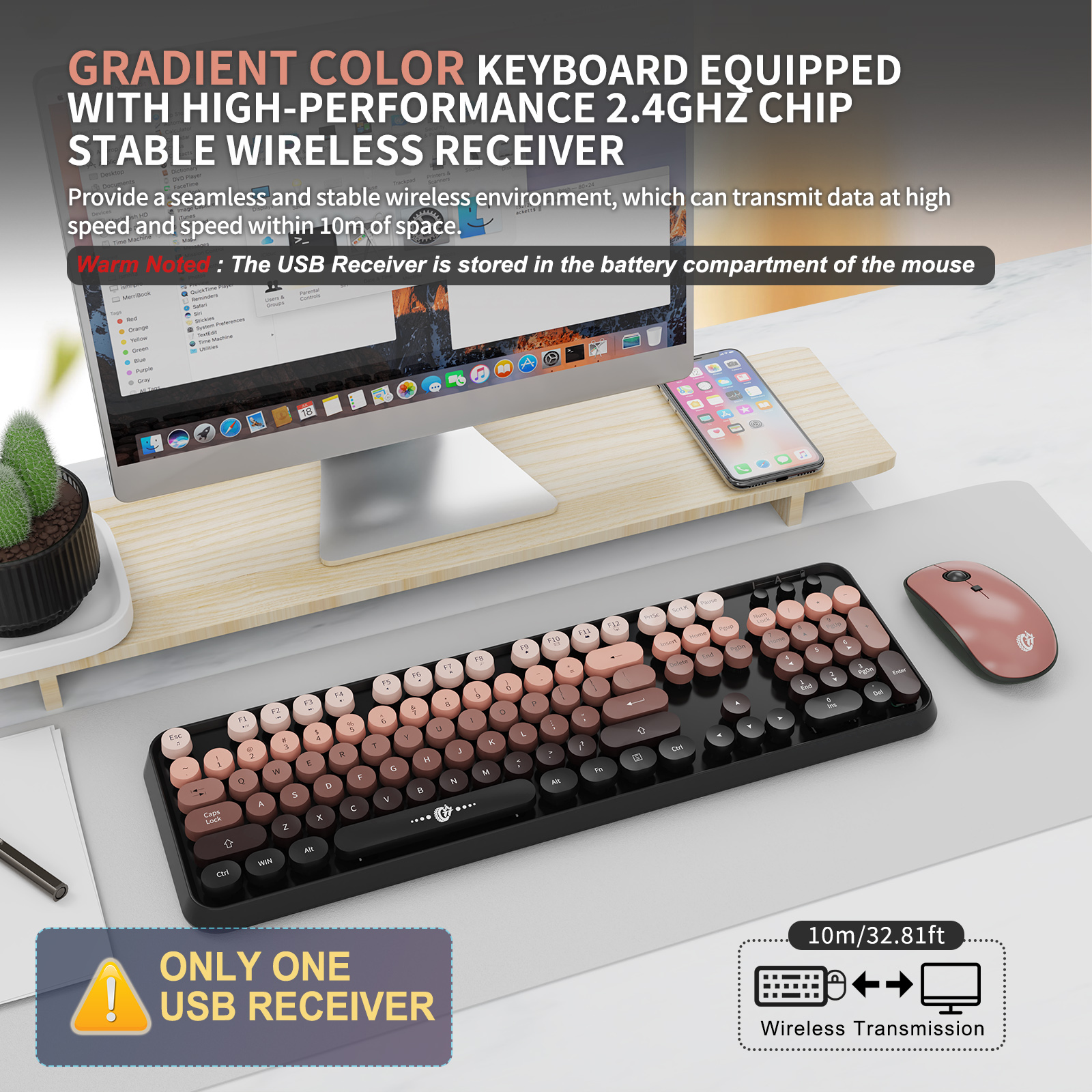 Usotso Wireless Keyboard and Mouse, Retro Typewriter Design photo 5