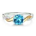 thumbnail image 2 of Gem Stone King 925 Silver and 10K Yellow Gold 2 Tone Cushion Swiss Blue Topaz and White Lab Grown Diamond Knot Women Engagement Ring 1.26 Cttw, Gemstone Birthstone, 2 of 5
