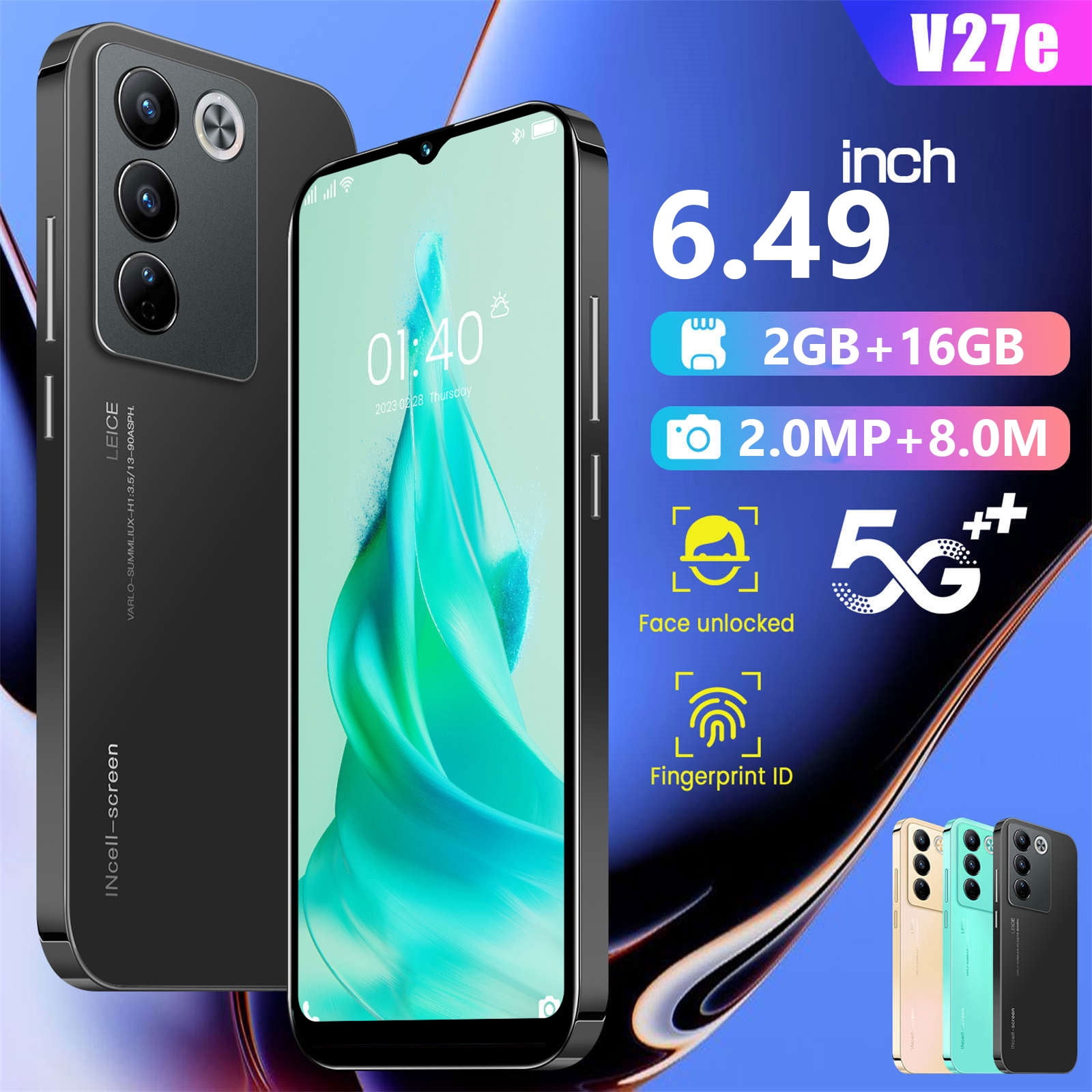 HOMBOTI Smart Phone Clearance Smartphone Straight Talk V27e Android Smartphone 6.49-inch HD Dual Standby Card Slot 2+16G Memory Support Extension 128g
