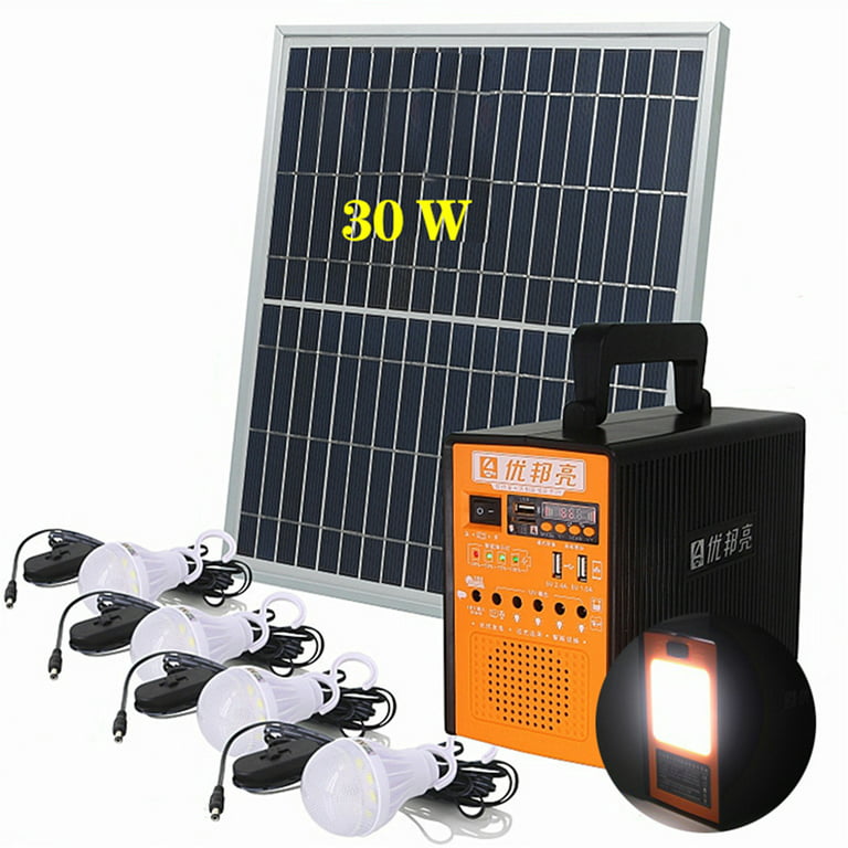 Système de Générateur Solaire Sunex SPS-1207, 30W, Avec 4 ampoules 3W et  prises pour téléphone