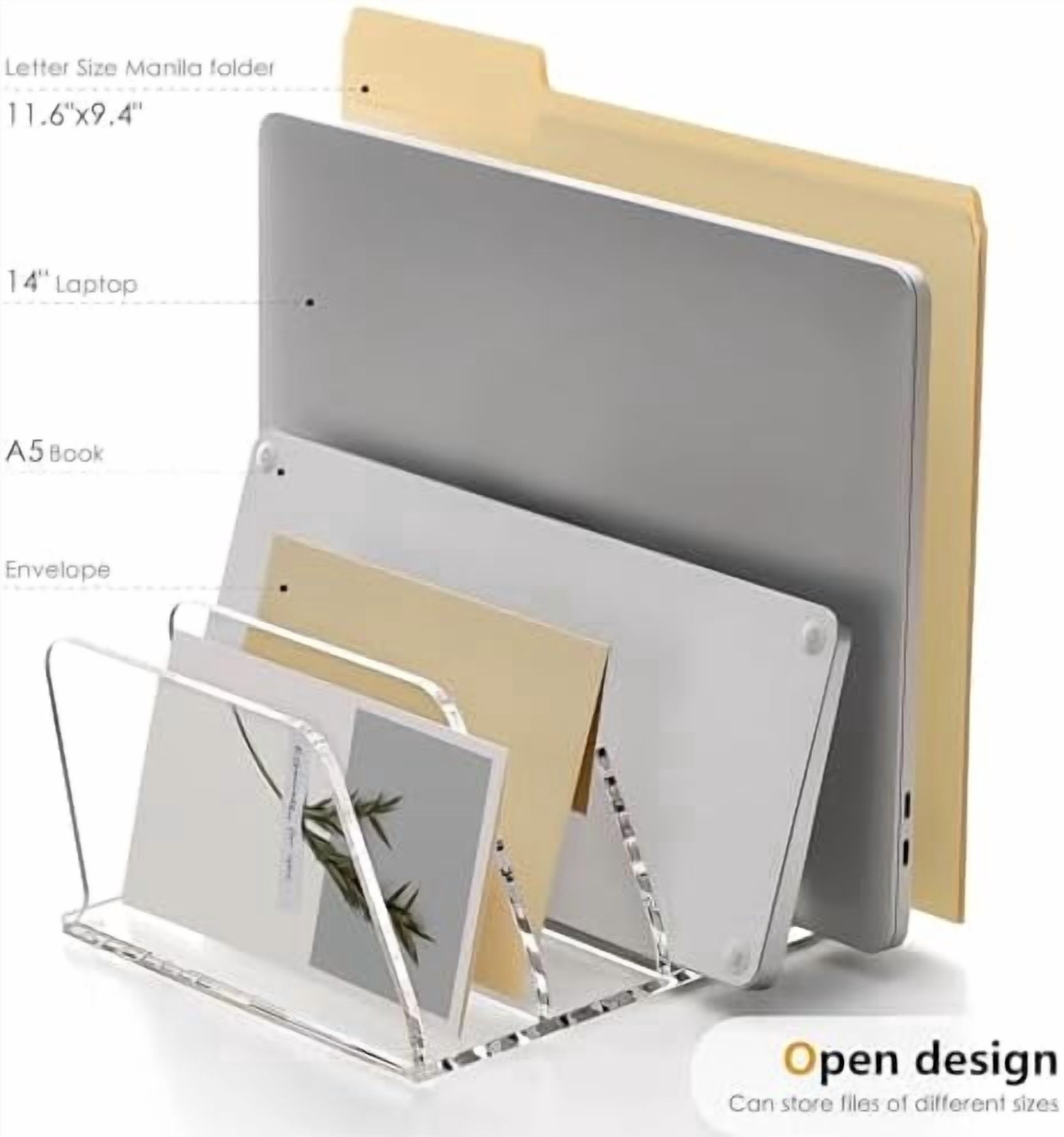 Jointown Acrylic Desk File Sorter Organizer Holder, 4-Section Clear Vertical Letter File Folder Rack, Notebook Magazine Desktop Binder Mails Storage Bookshelf Upright Divider for Home Office School
