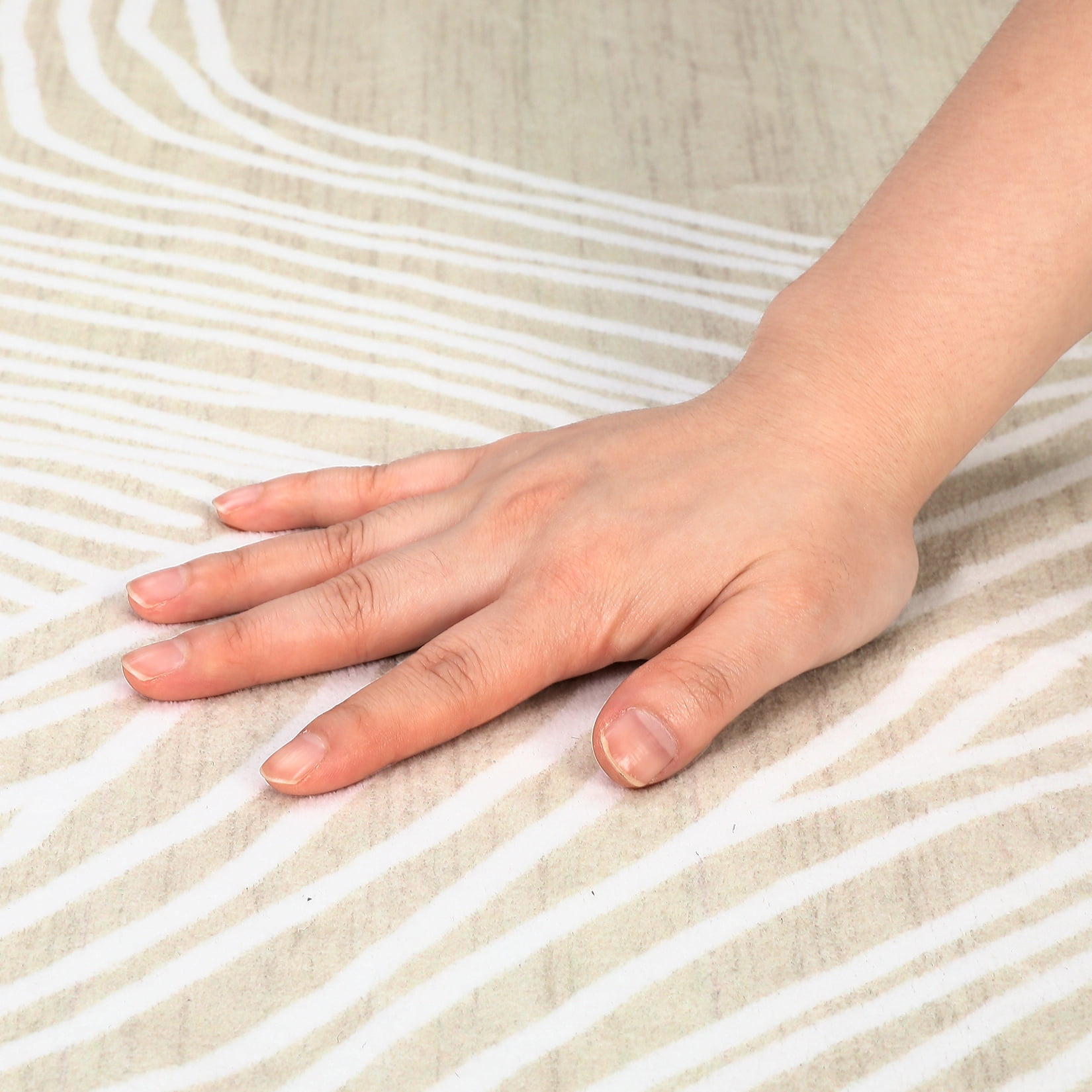 GlowSol 8x10 Washable Rug for Living Room Indoor Stripes Print Accent Rug Soft Faux Wool Rug Non Slip Backing Low Pile Rug for Dining Room Office, Beige White