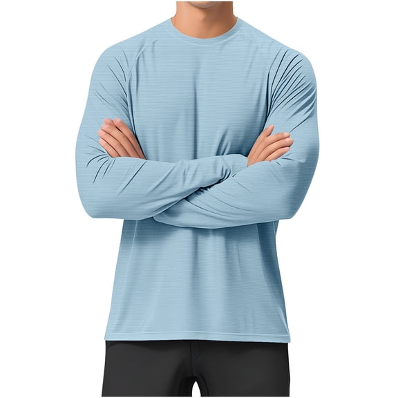 hlysgo Men's Sun Protection Long Sleeve Shirts UPF 50 UV SPF Lightweight Quick Dry Shirts Running Swim Rash Guard Fishing Shirts Light Blue,XL