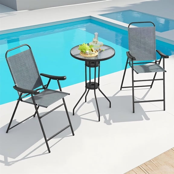 Topcobe Patio Folding Bar Stool Set of 2 with Metal Frame and Footrest, Outdoor Patio Furniture for Balcony Garden Backyard-Blue