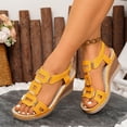 thumbnail image 4 of Rokment Women's Wedge Dressy Sandals Stylish Casual Leather Metal Buckles Platform Chunky High Heels Elastic Ankle Strap Slingback Dress Summer Shoes Yellow Size 9, 4 of 7