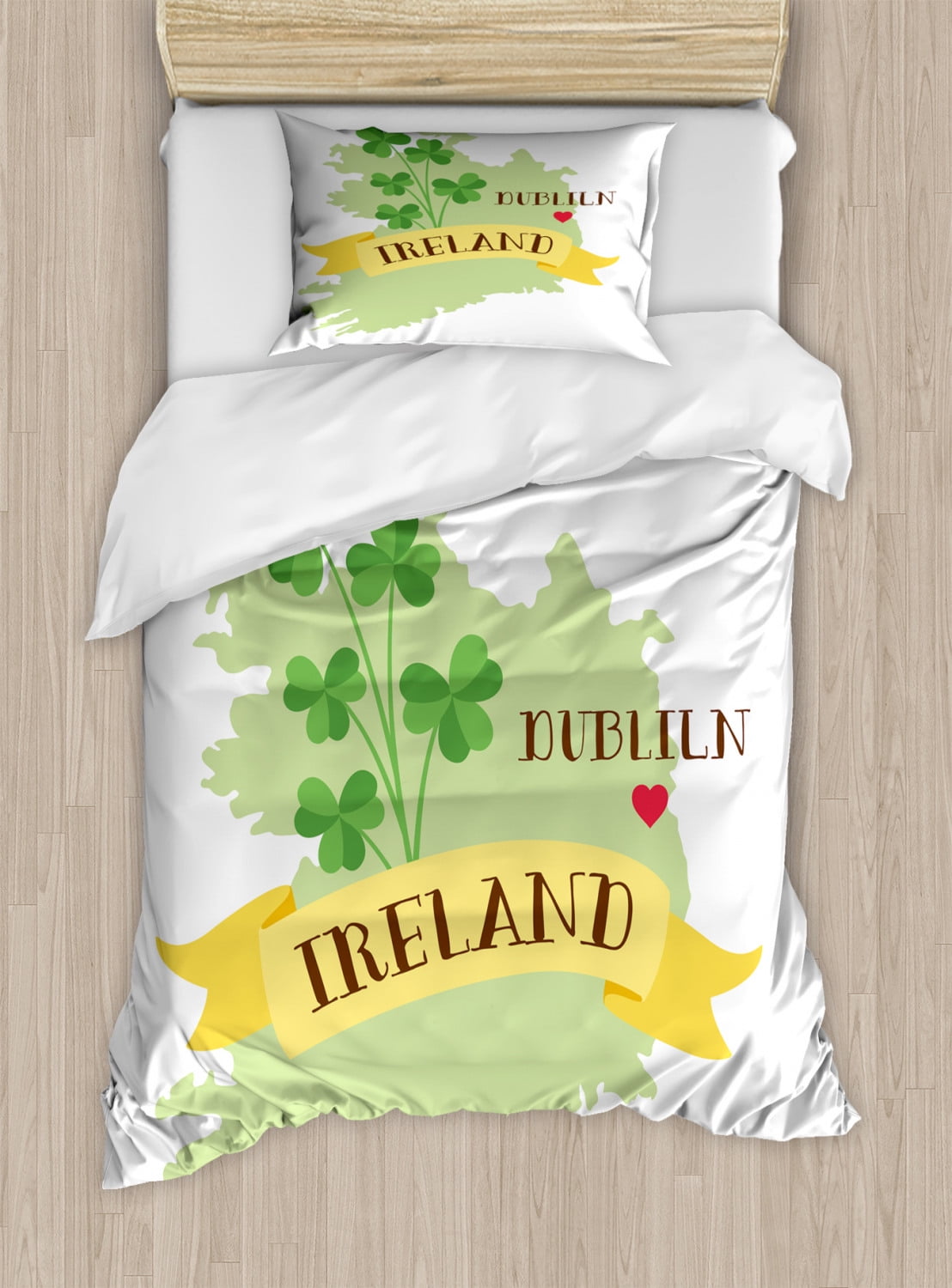 Ireland Map Duvet Cover Set Twin Size, Nature Themed Dublin Wording