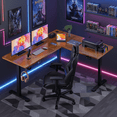 thumbnail image 3 of Legooin 63"W L-Shaped Standing Desk Adjustable Workstation 28"-46"H for Home Office Gaming Room, Brown, 3 of 9