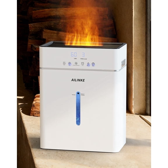 AILINKE 2.64 Gal Large Room Ultrasonic Warm and Cool Mist Humidifier, Flame Light Design