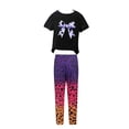 thumbnail image 4 of JUMEYU Summer Kids Outfits Girls Summer Outfit Girl Matching 2pcs Sets Printed t-Shirt + Flare Leg Pants Size 6-7 (P,6-7 Years), 4 of 5