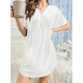 thumbnail image 2 of TEMOFON Summer Dresses for Women Short Sleeve V Neck Shirt Dress Casual Button Down Nightdress Skirts Loose Mini, 2 of 9
