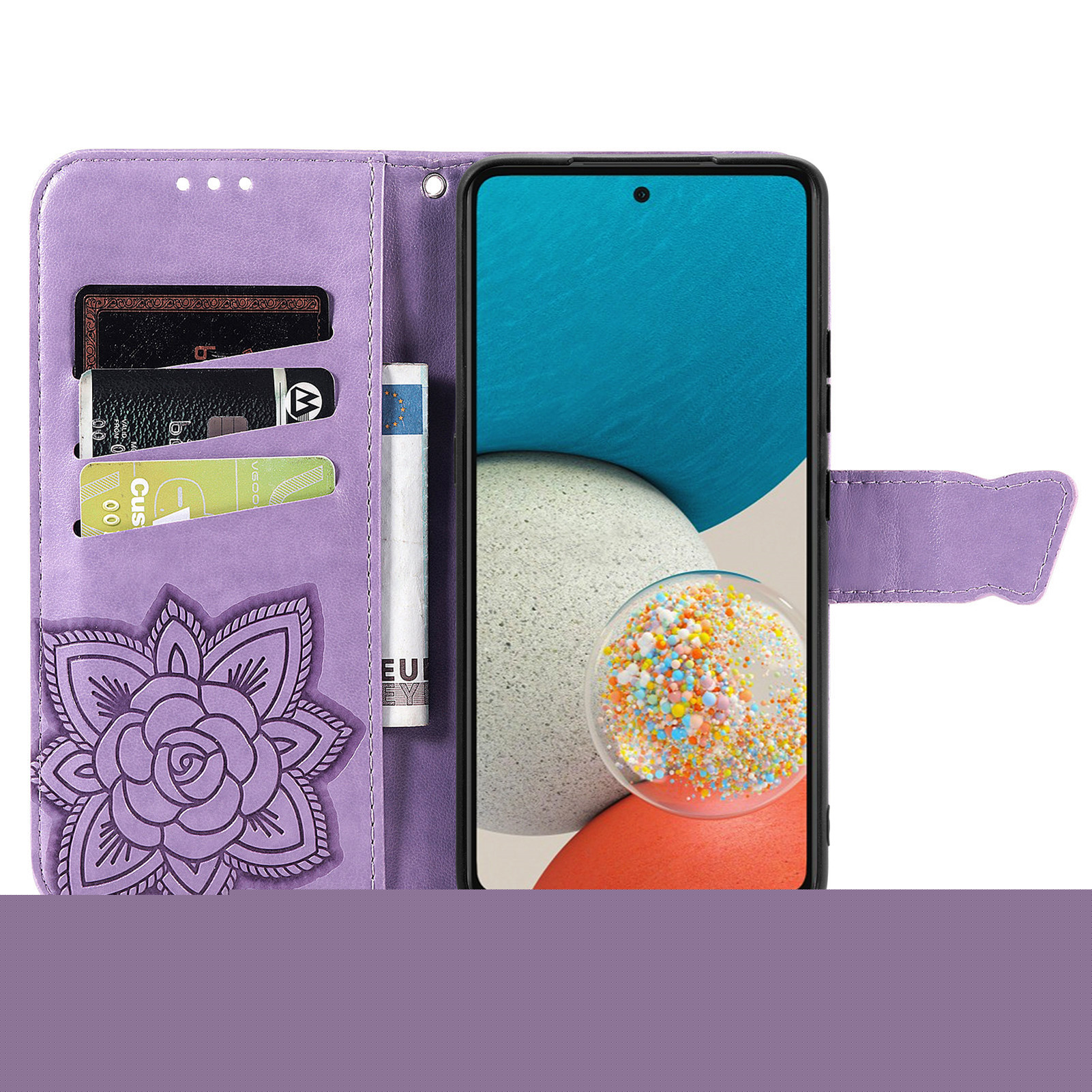 thumbnail image 4 of Feishell for Samsung Galaxy S25 Ultra Wallet Case for Women Girls,Bling Diamond Butterfly Embossed PU Leather Magnetic Clasp Flip Kickstand ID Credit Card Slots Phone Case with Wrist Strap,Lightpurple, 4 of 9