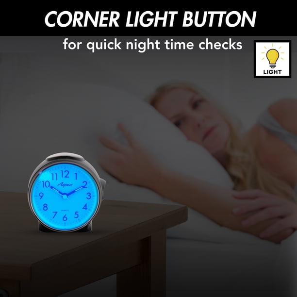 AYRELY® Réveil Matin analogique à Piles – Petit réveil carré en métal au Style rétro, Silencieux sans tic-tac avec lumière, Horloge de Table pour Chambre, Chevet ou étagère (Noir