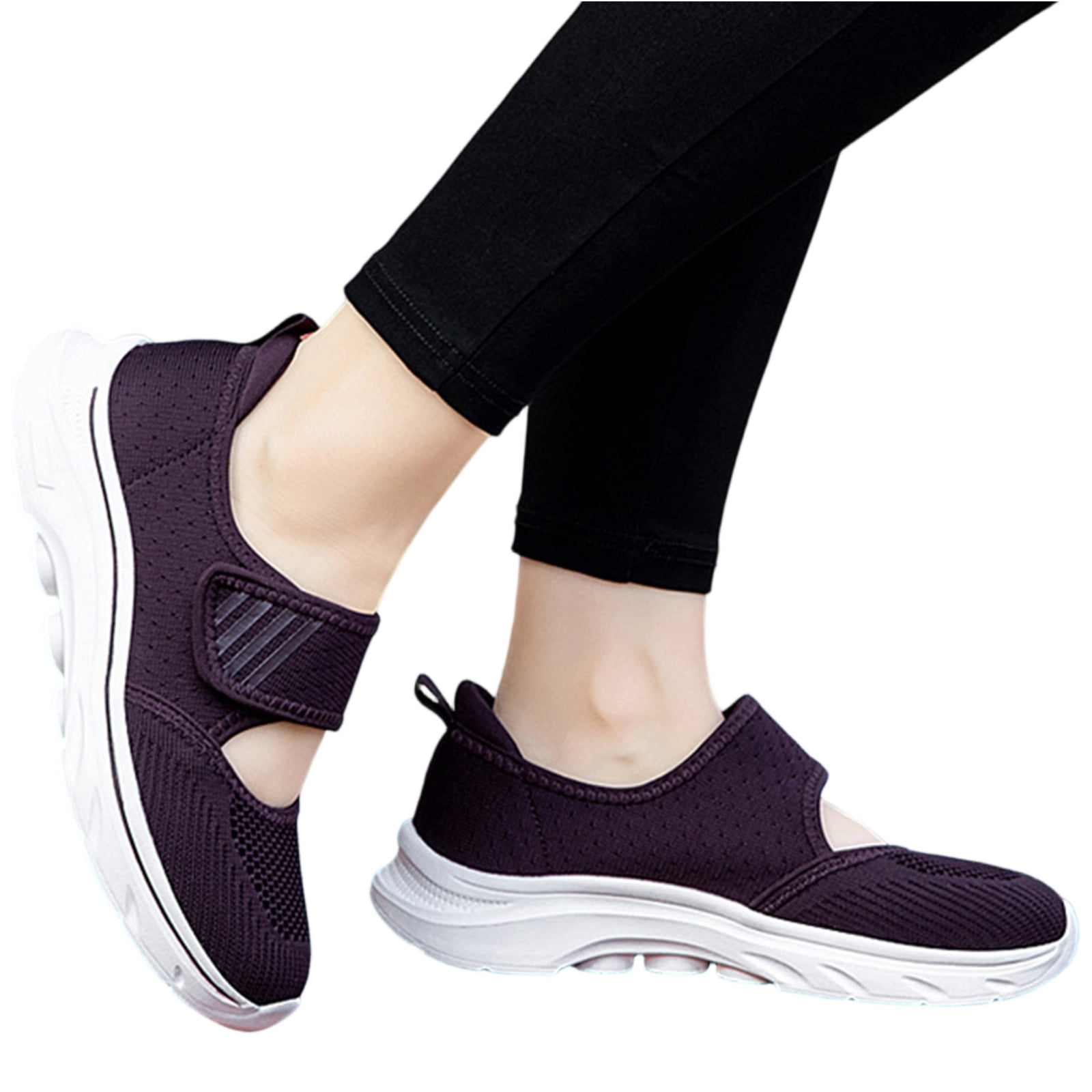 NexTorq Walking Shoes Women, Women's Mesh Adjustable Nurse Shoes Comfortable Hollow Breathable Working Orthotic Wedges Mary Jane Lightweight Out Granny Non-Slip Walking Shoe Dark Purple 6