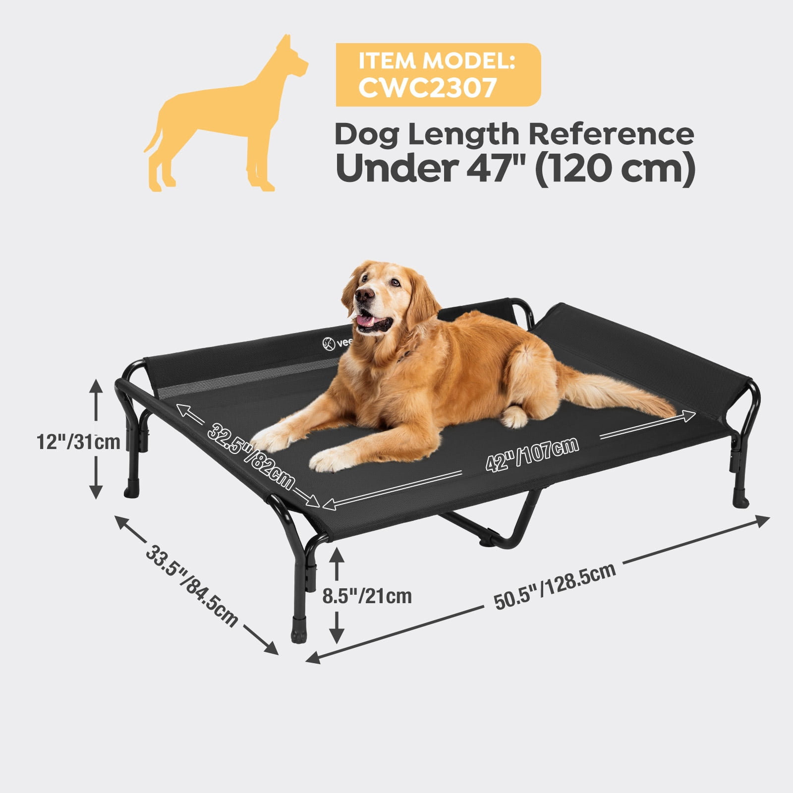 Veehoo Cooling Elevated Dog Bed with Guardrail & Slope Headrest, Teslin Mesh, X Large, Black